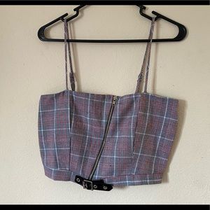 Valfre zipper plaid crop top